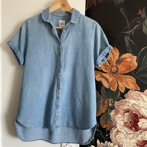 Zara Short-Sleeved Denim Button-Up Top